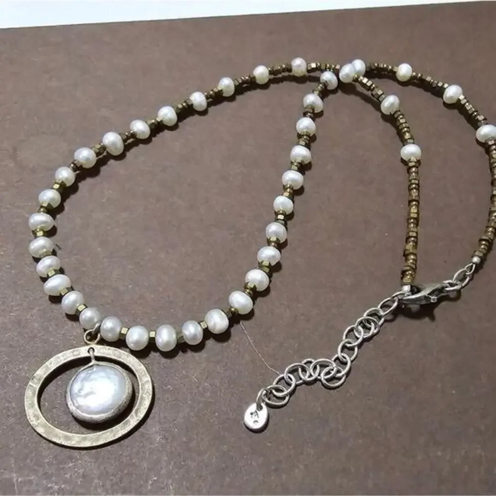 SILPADA N1894‎ Pearl Brass Sterling Silver Go Coastal Necklace 925